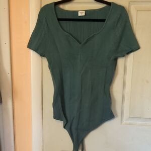 Abercrombie & Fitch XL Teal Sweetheart Neckline Short Sleeve Sweater Bodysuit